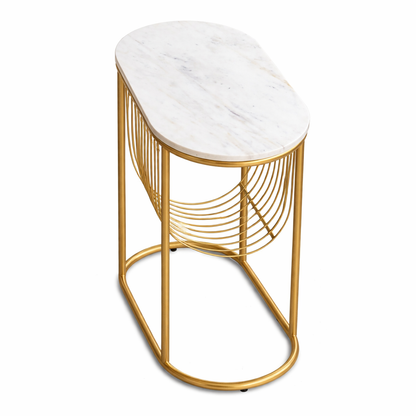 Modern Round Marble Top Side Table With Shelf
