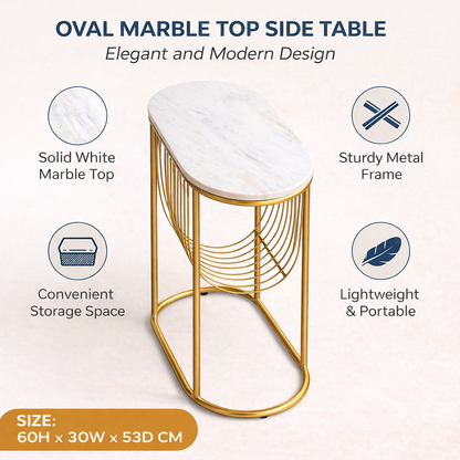 Modern Round Marble Top Side Table With Shelf