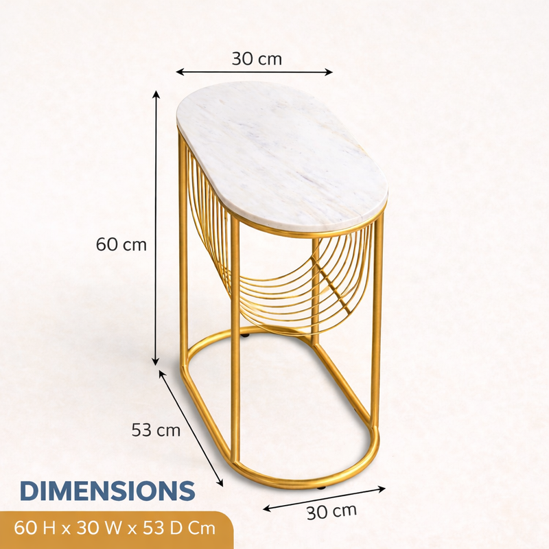 Modern Round Marble Top Side Table With Shelf