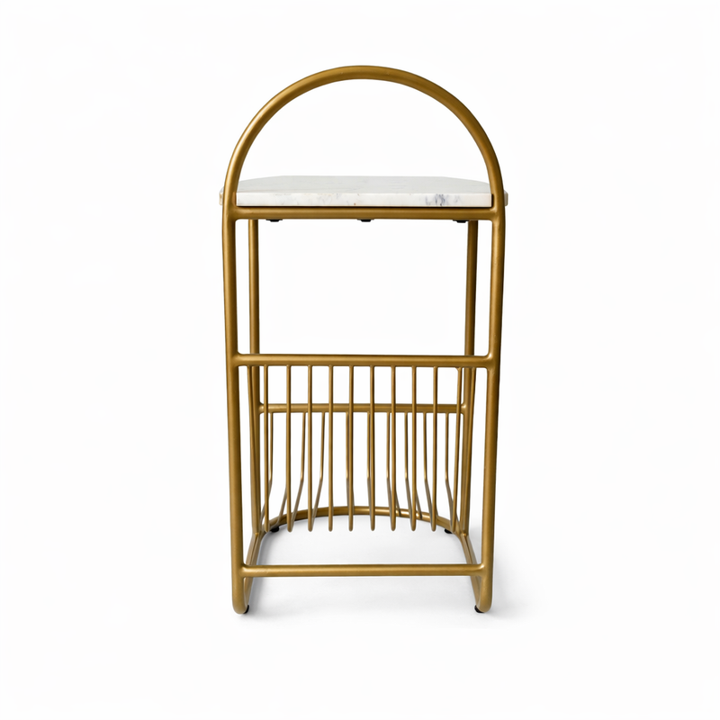 Modern Round Marble Top Side Table With Shelf