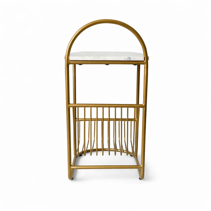 Modern Round Marble Top Side Table With Shelf