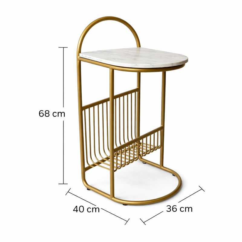 Modern Round Marble Top Side Table With Shelf
