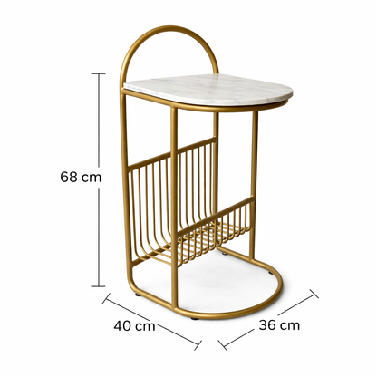 Modern Round Marble Top Side Table With Shelf