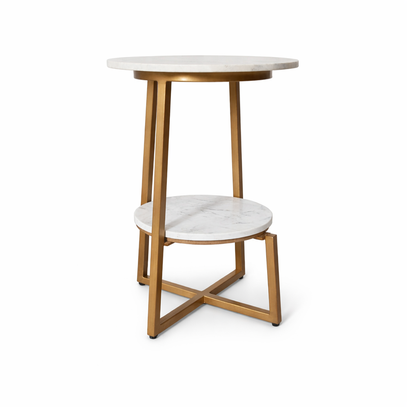 Modern Round Marble Top Side Table With Shelf