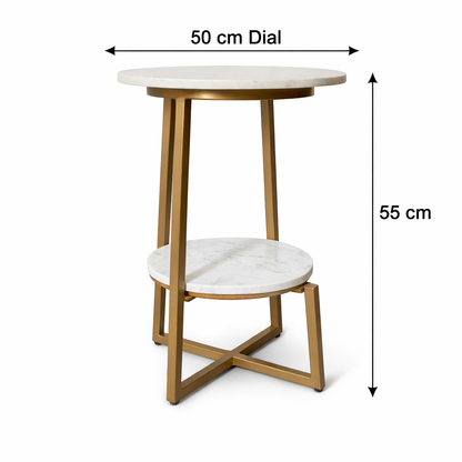 Modern Round Marble Top Side Table With Shelf