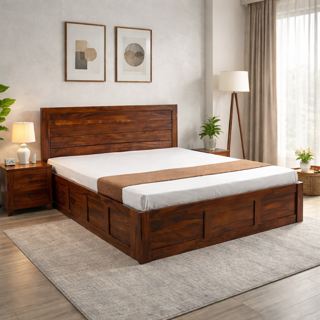 Suryavanshi Solid Sheesham Wood Queen/King Size Bed with Storage & Headboard