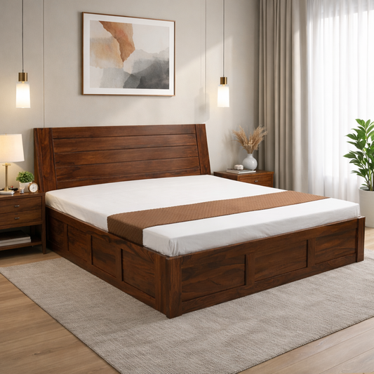 Suryavanshi Solid Sheesham Wood Queen/King Size Bed with Storage & Headboard