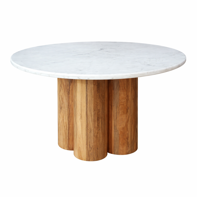 Modern Round Marble Top Dining Table for 4 Seater Dining Set – Solid Mango Wood Base