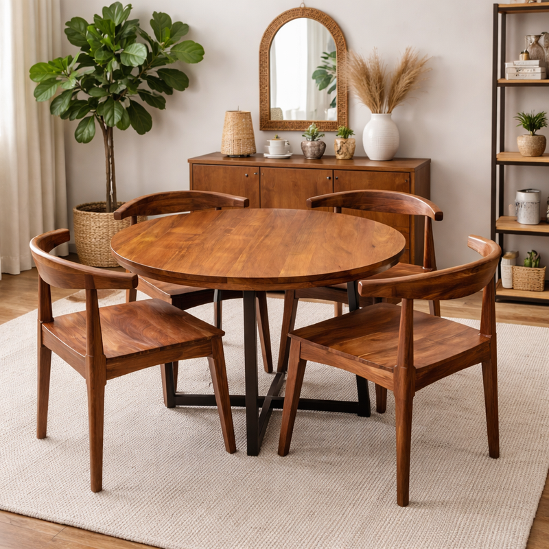 Acacia Wood 4 Seater Dining Table Set