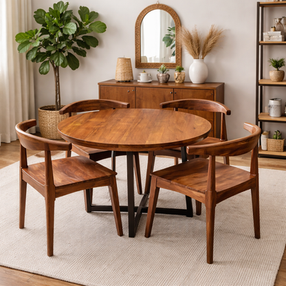 Acacia Wood 4 Seater Dining Table Set