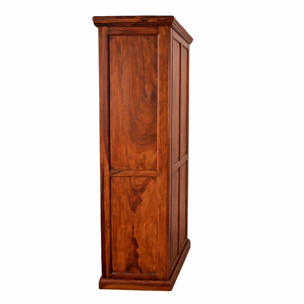 Solid Sheesham Wood 3 Door Wardrobe with 4 Drawers – Modern Bedroom Storage Cabinet