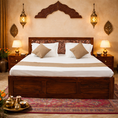 Suryavanshi Sheesham Wood Bed with Storage & Stylish Panel Headboard