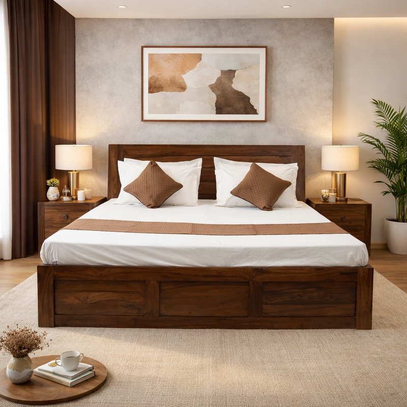 Suryavanshi Solid Sheesham Wood Queen/King Size Bed with Storage & Headboard
