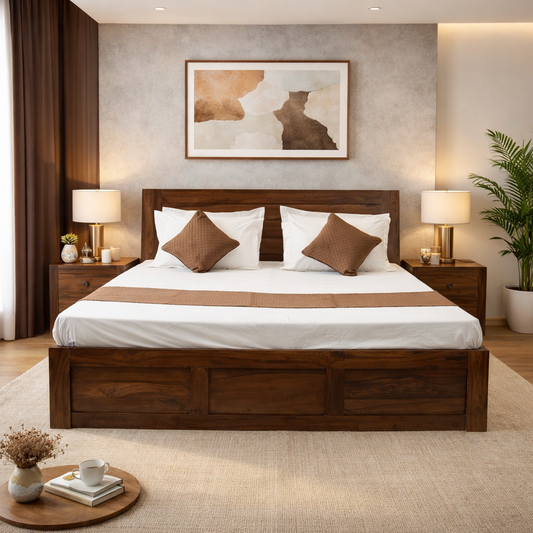Suryavanshi Solid Sheesham Wood Queen/King Size Bed with Storage & Headboard