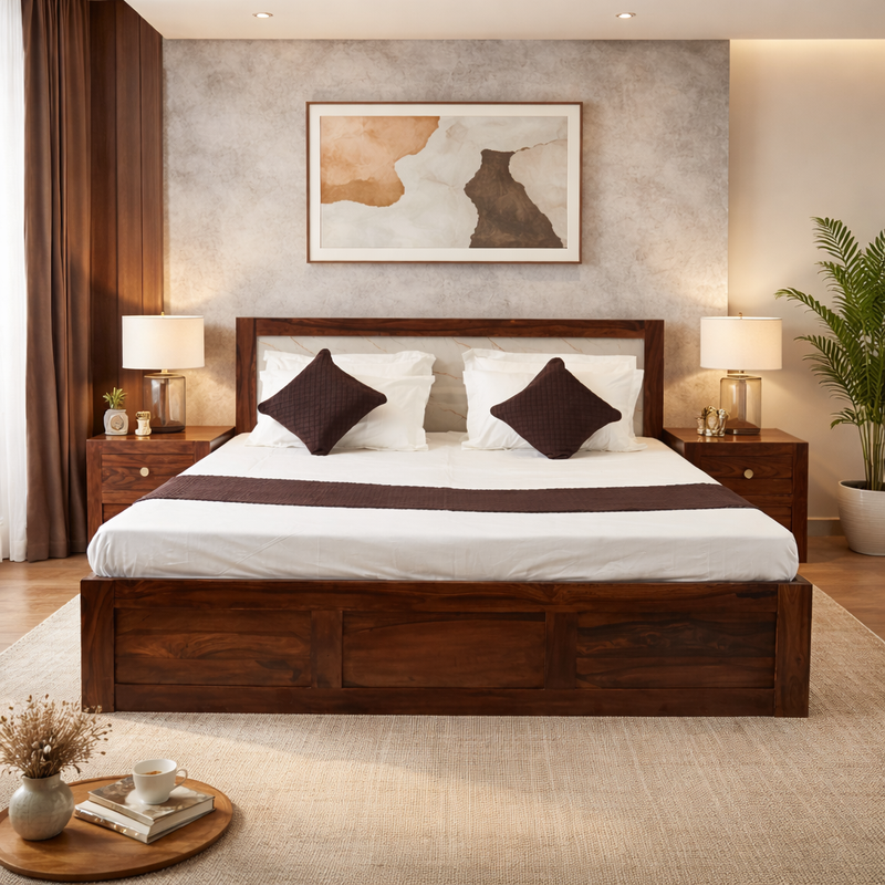 Suryavanshi Solid Sheesham Wood Queen / King Size Bed with Storage & Headboard