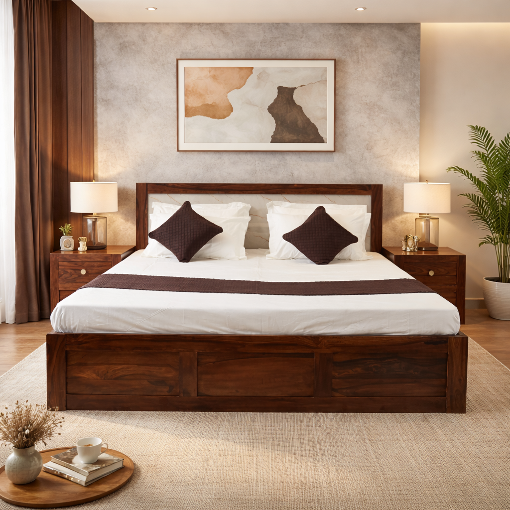 Suryavanshi Solid Sheesham Wood Queen / King Size Bed with Storage & Headboard