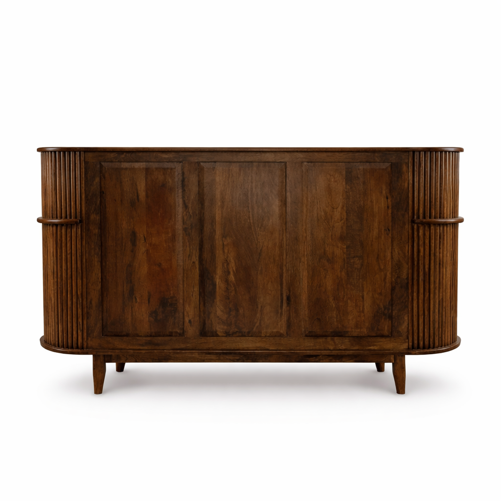 RIBBED Mango Solid Wood Cane Sideboard Cabinet