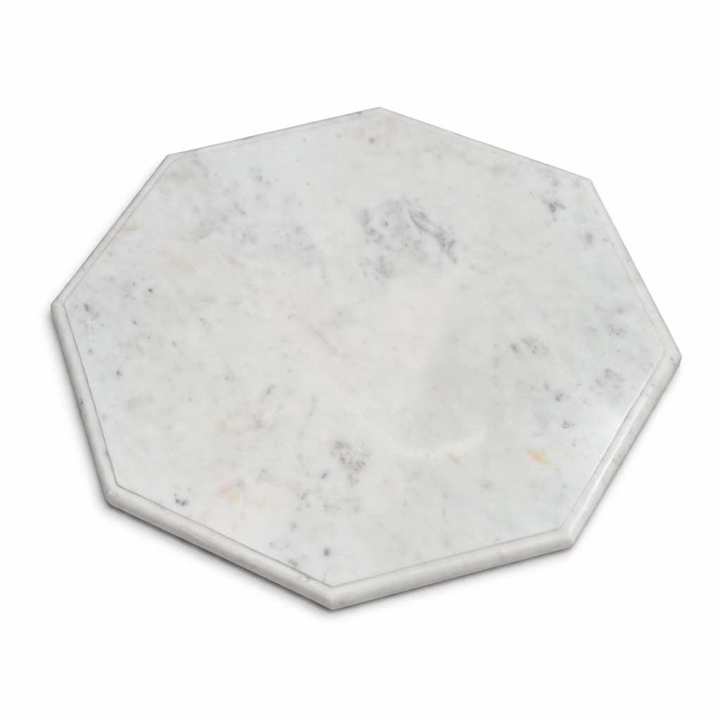 Octagon Marble Top Wooden Side Table – Solid Wood End Table for Living Room, Bedroom & Lounge