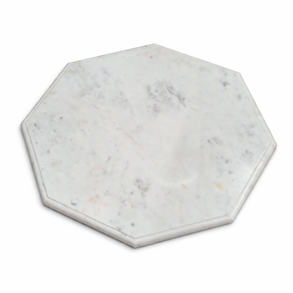 Octagon Marble Top Wooden Side Table – Solid Wood End Table for Living Room, Bedroom & Lounge