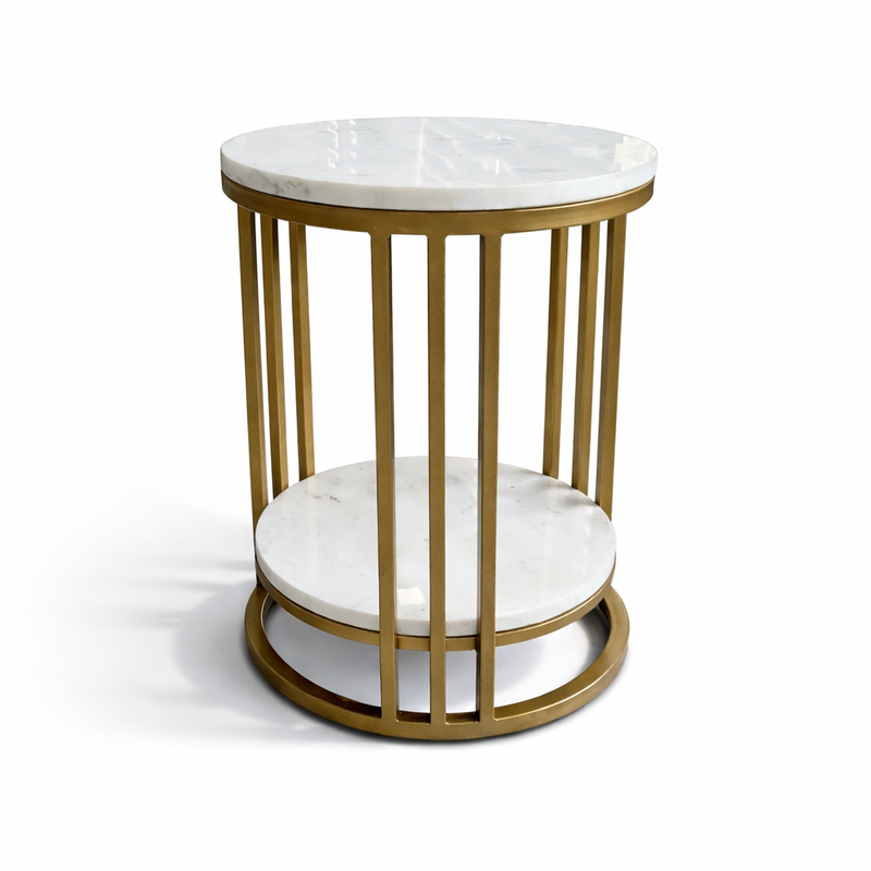 Modern Round Marble Top Side Table With Shelf