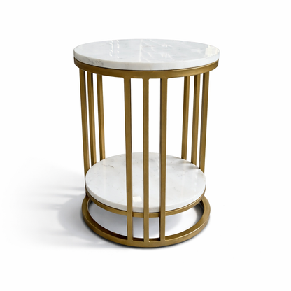 Modern Round Marble Top Side Table With Shelf