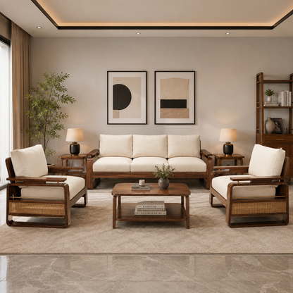 Suryavanshi Sheesham Wood Sofa Set with Handwoven Jute Fabric