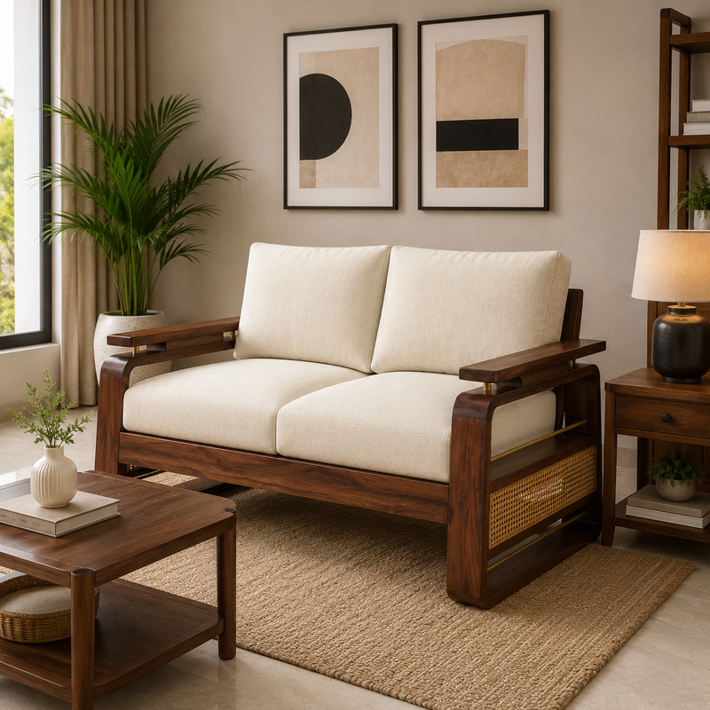 Suryavanshi Sheesham Wood Sofa Set with Handwoven Jute Fabric