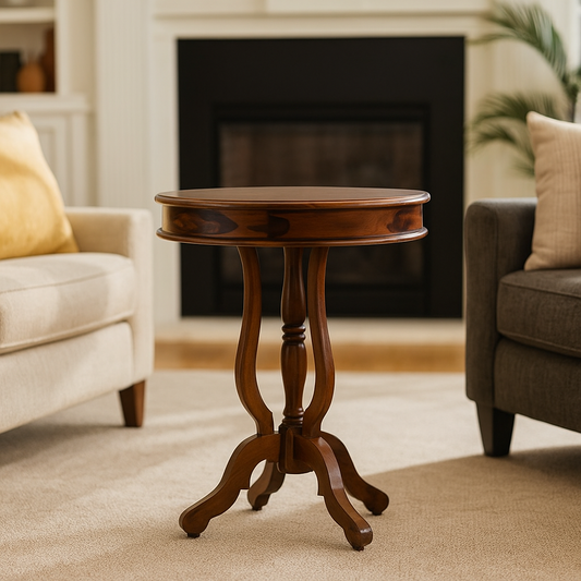 Suryavanshi Sheesham Wooden Round End Table with Carved French Leg Round Accent Table, Bed Side Table, Side Table, 45D x 45W x 55H Centimeters