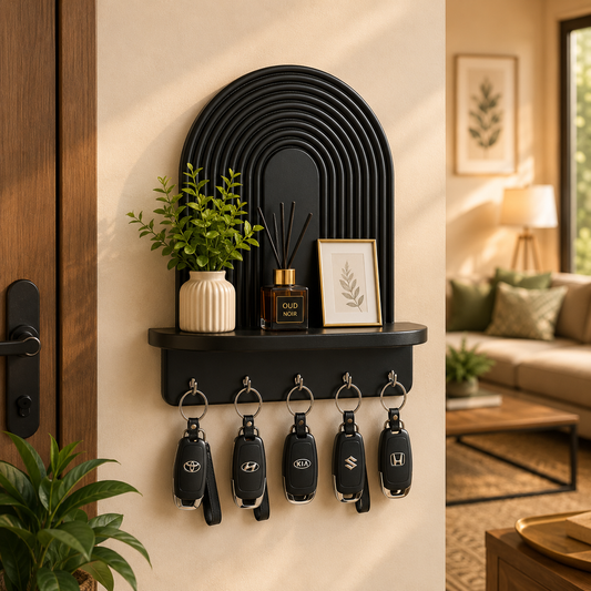 Suryavanshi Mango Wooden Wall Mounted Key Holder with Shelf