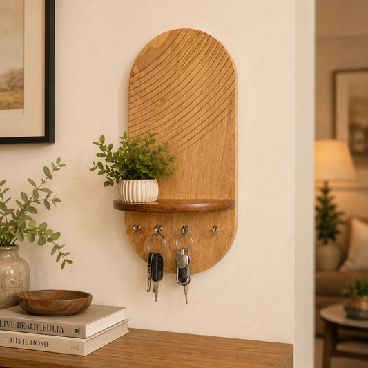 Suryavanshi Mango Wooden Wall Mounted Key Holder with Shelf