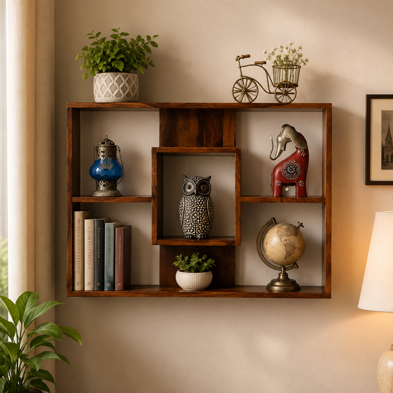 Square Block Sheesham Wood Wall Display Unit