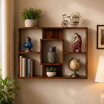 Square Block Sheesham Wood Wall Display Unit