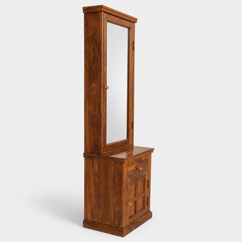 Heritage Solid Sheesham Wood Dressing Table with Mirror & Storage Cabinet
