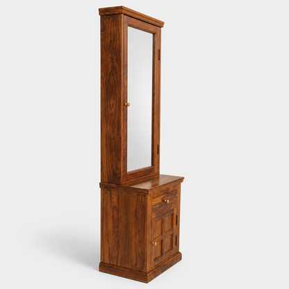 Heritage Solid Sheesham Wood Dressing Table with Mirror & Storage Cabinet