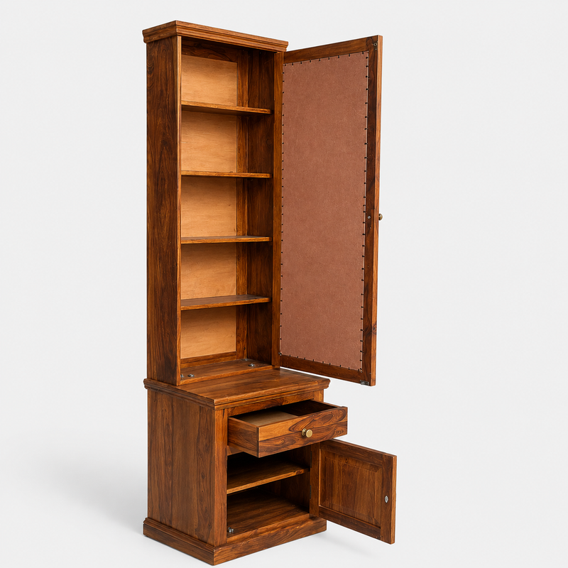 Heritage Solid Sheesham Wood Dressing Table with Mirror & Storage Cabinet