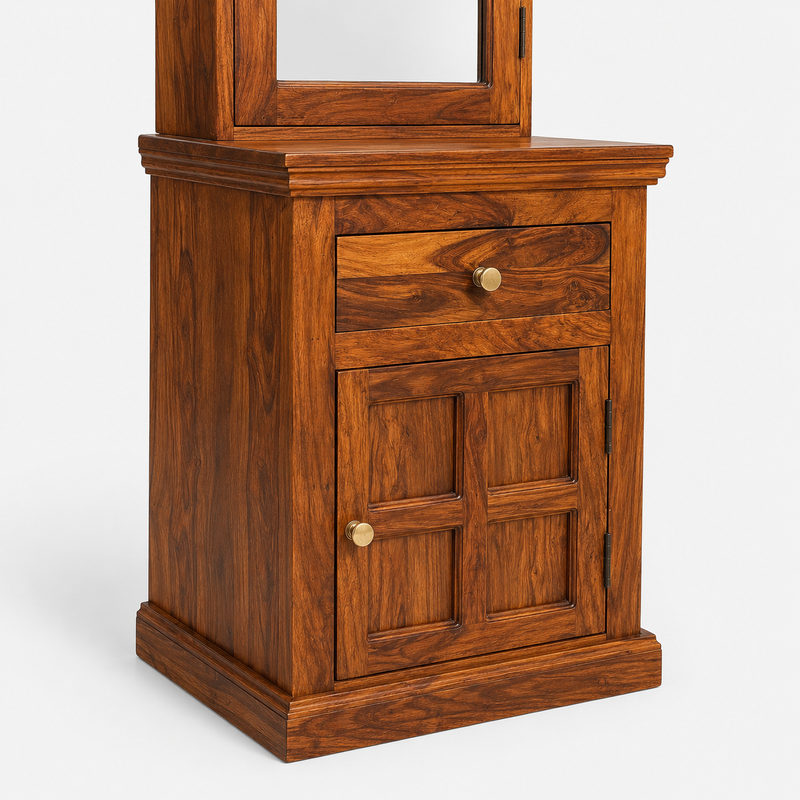 Heritage Solid Sheesham Wood Dressing Table with Mirror & Storage Cabinet