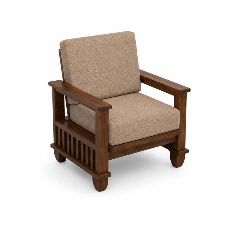 MAGAZINE Sheesham Wood Cushioned Upholstery Sofa Set