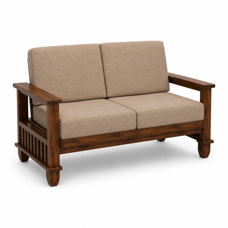 MAGAZINE Sheesham Wood Cushioned Upholstery Sofa Set