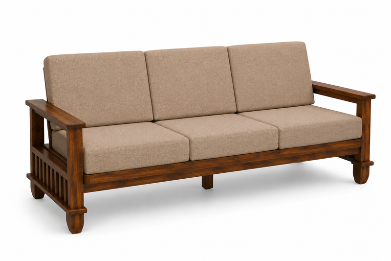 MAGAZINE Sheesham Wood Cushioned Upholstery Sofa Set