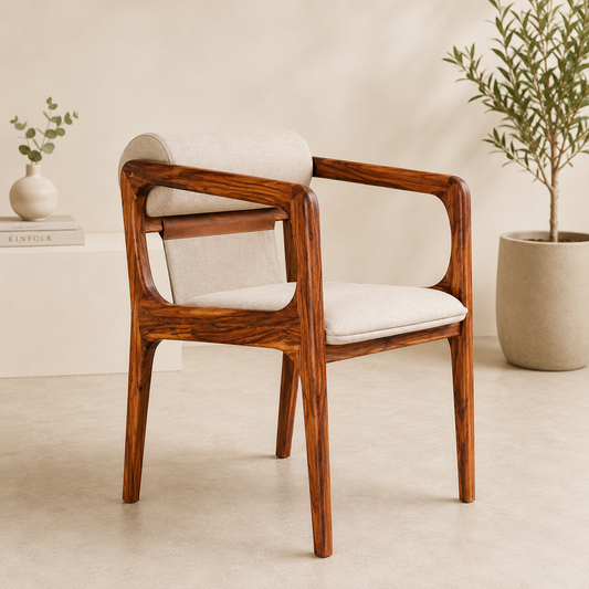 Lumo Solid Sheesham Wood Accent Chair with Premium Fabric Upholstery (Honey Finish)