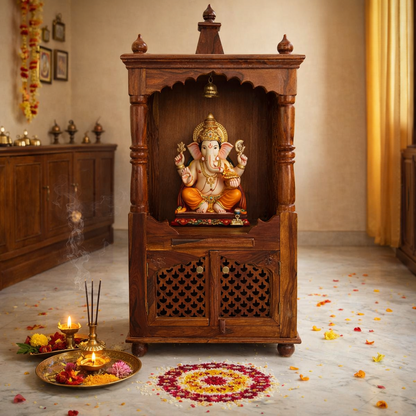 Pavittra Wooden Temple for Home Mandir with Storage