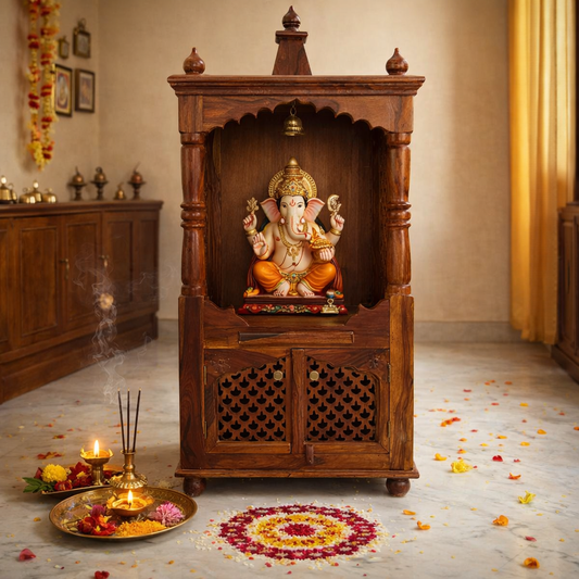 Pavittra Wooden Temple for Home Mandir with Storage