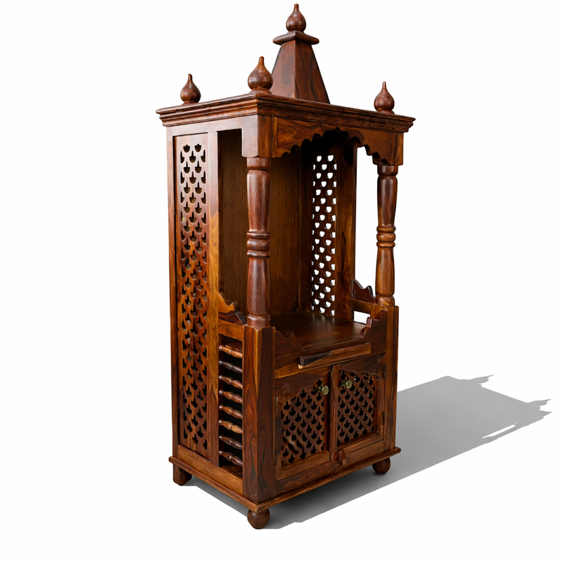 Pavittra Wooden Temple for Home Mandir with Storage
