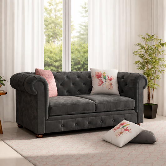 CHESTERFIELD 2 Seater Sofa (Velvet, Grey)