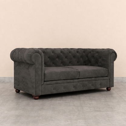CHESTERFIELD 2 Seater Sofa (Velvet, Grey)