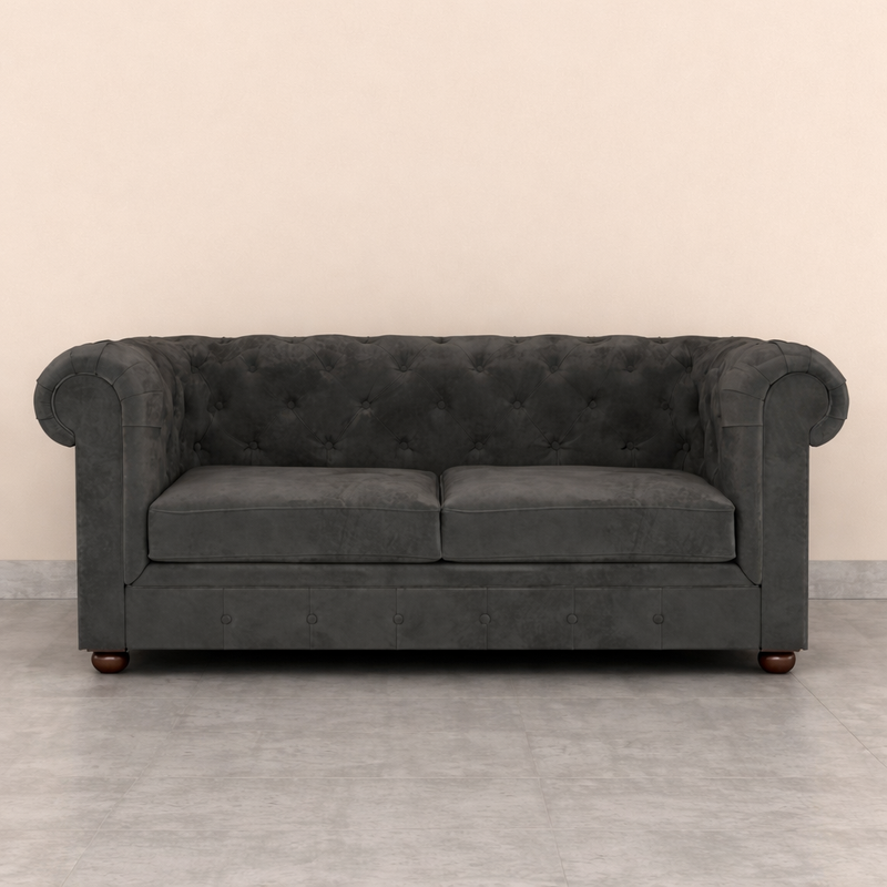 CHESTERFIELD 2 Seater Sofa (Velvet, Grey)