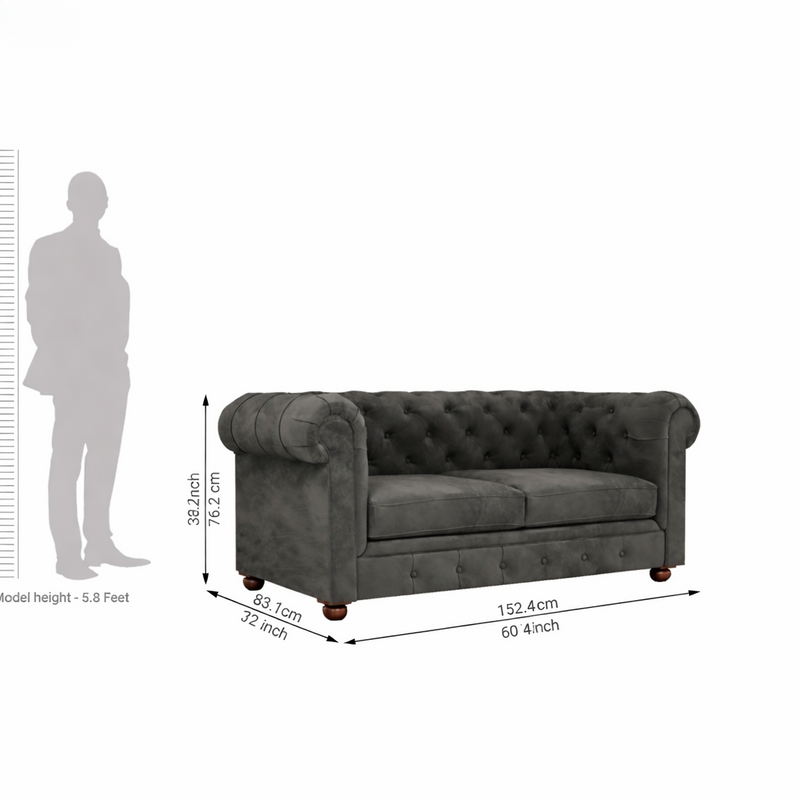 CHESTERFIELD 2 Seater Sofa (Velvet, Grey)