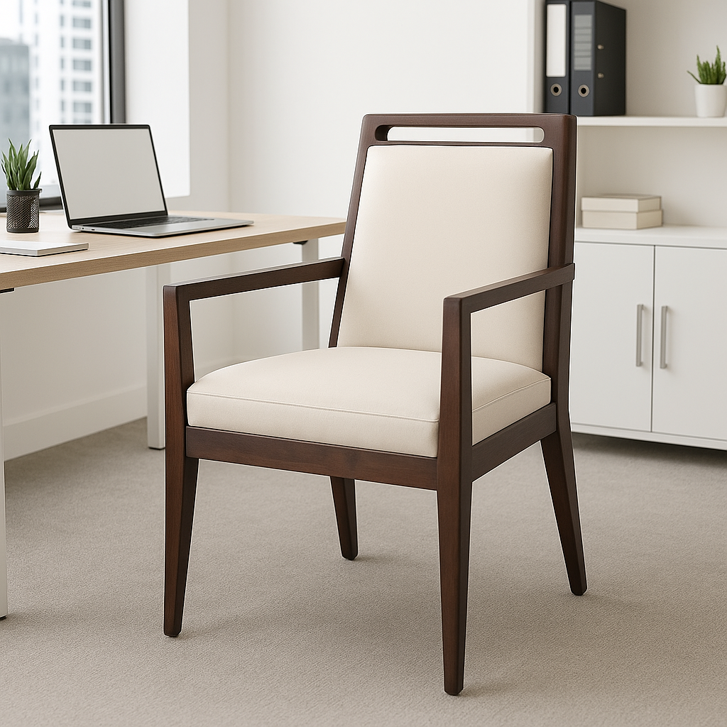 Sheesham Wood Letherate Upholstered Wooden Arms Chair  For Office and Home - Customizable Fabric Available