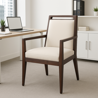 Suryavanshi Solid Sheesham Letherate cushioning Upholstered Wooden Chair With Arms For Office and Home (Walnut Finish)