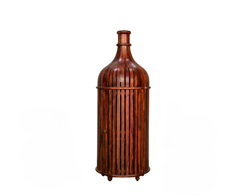 Sheesham Wood Bottle Shape Bar Cabinet with Glass Holder & Wine Storage- Small